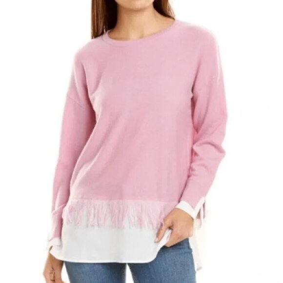 TYLER BOE 100% Cashmere Fringe Trim Layered Look Pullover Sweater - Picture 1 of 8